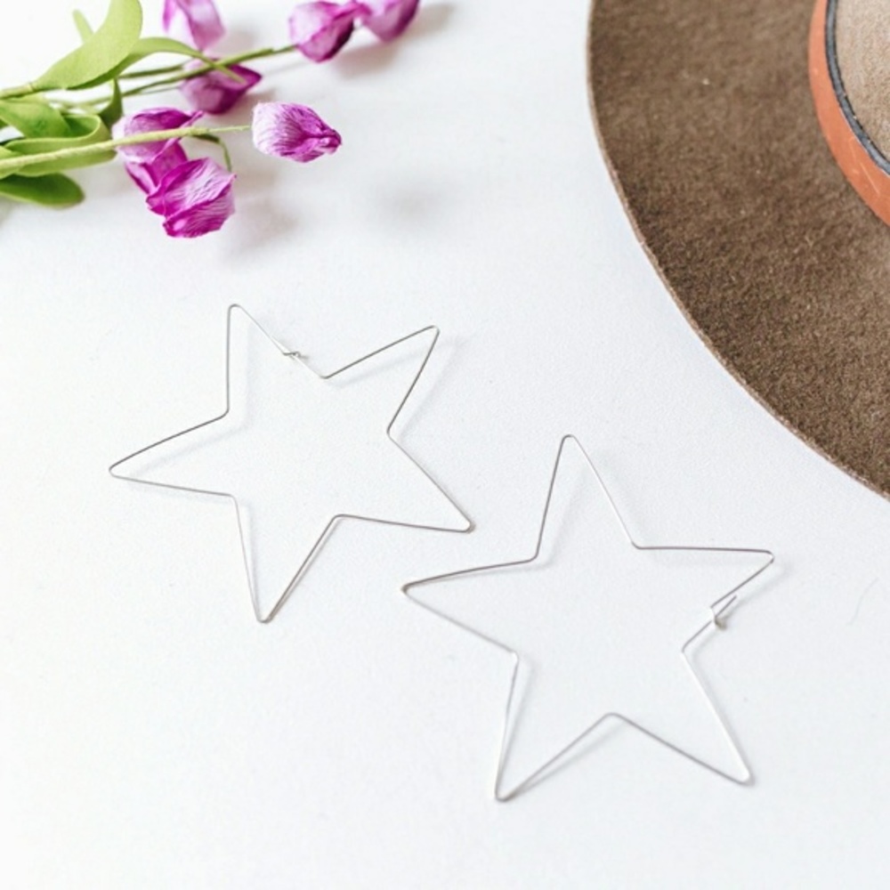Silver Star Hoop Earrings